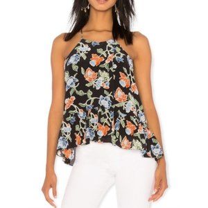 Joie Derwin 100% Silk Racerback Ruffle Tank Camisole Lined Black Floral Print XS